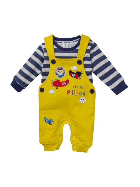 

Little Folks Infants Yellow & Navy Blue Printed Dungarees With T-Shirt