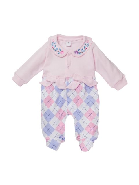 

Little Folks Infant Kids Pink & Blue Printed Fleece Romper