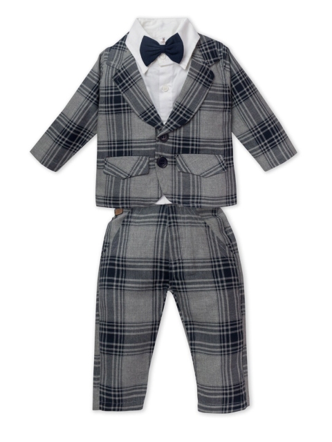 

Little Folks Unisex Kids Grey & Black Checked Shirt with Trousers & Blazer