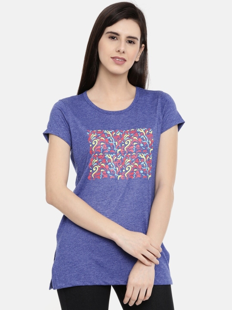 

Bitz Women Blue Floral Printed Longline T-shirt