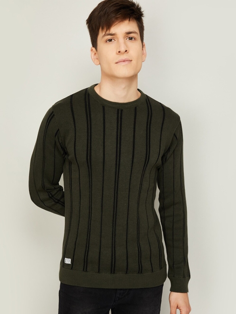 

UCLA Men Olive Green & Black Striped Cotton Sweatshirt