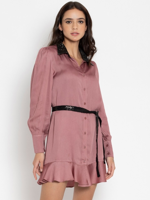 

SHAYE Brown Satin Shirt Dress