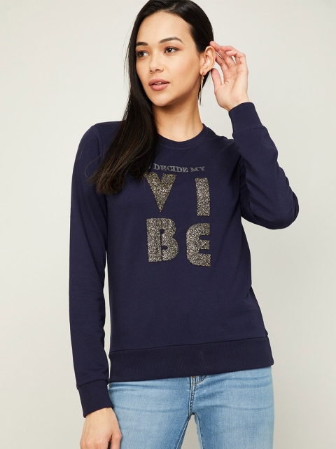 

Ginger by Lifestyle Women Navy Blue & Gold-Toned Embellished Cotton Sweatshirt