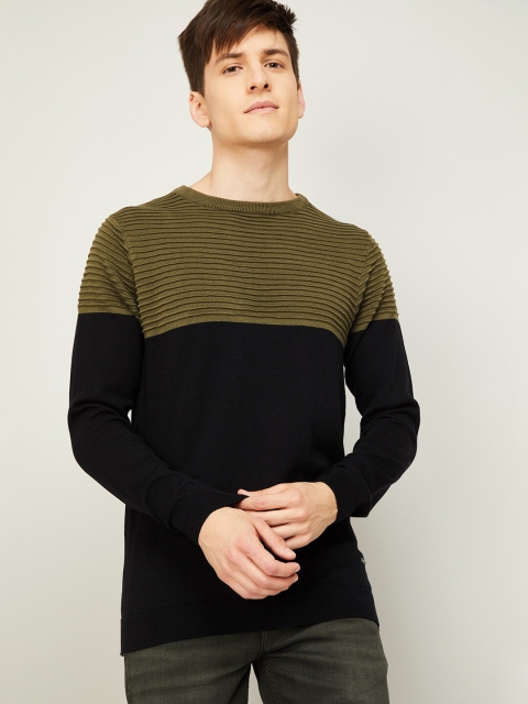 

Bossini Men Olive Green & Black Colourblocked Pullover