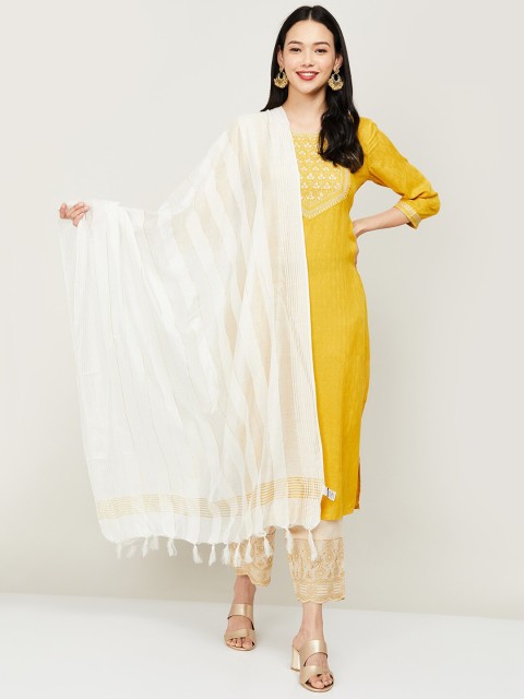 

Melange by Lifestyle Off White & Gold Striped Dupatta