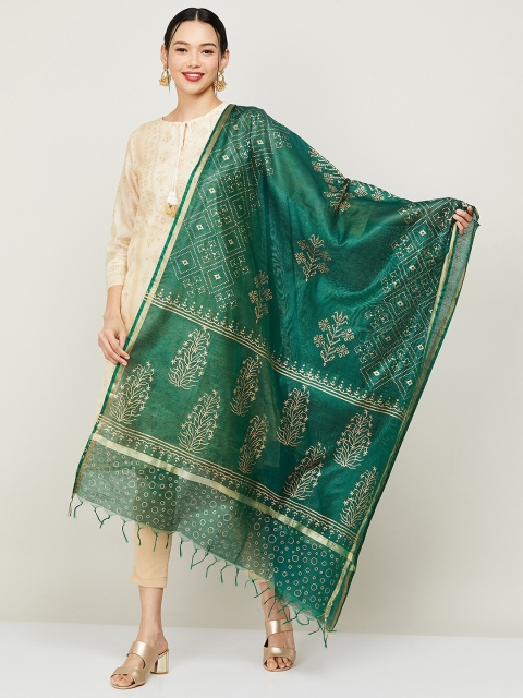 

Melange by Lifestyle Women Green & Gold-Toned Ethnic Motifs Printed Dupatta