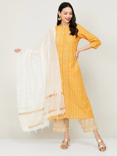 

Melange by Lifestyle Off White & Gold-Toned Striped Dupatta