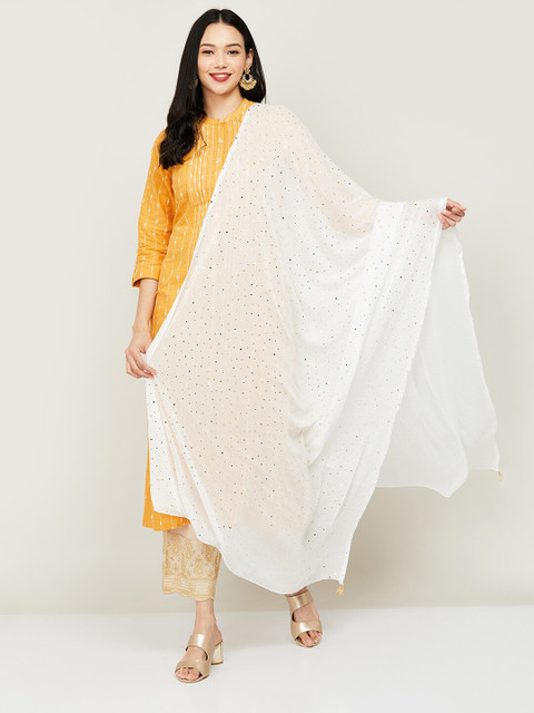 

Melange by Lifestyle Off White & Gold-Toned Printed Dupatta