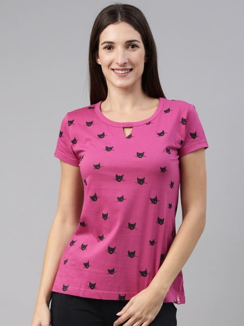 

A3A Women Magenta & Black Printed Pure Cotton Lounge T-shirt