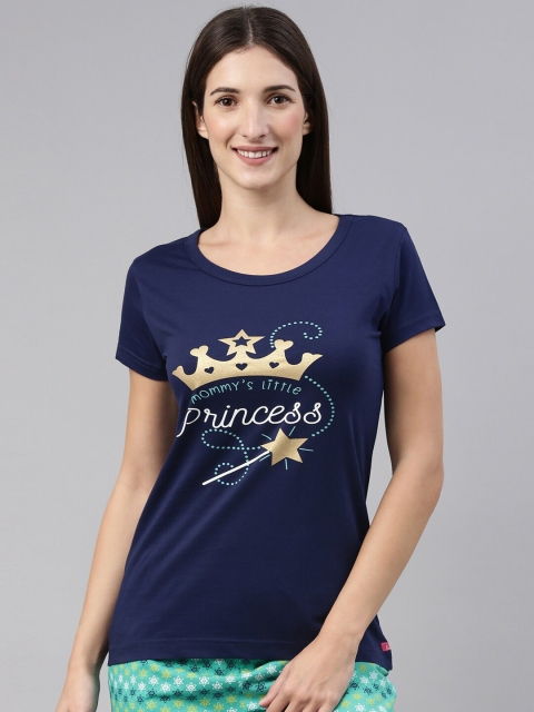 

A3A Women Blue Printed Pure Cotton Lounge T-Shirt