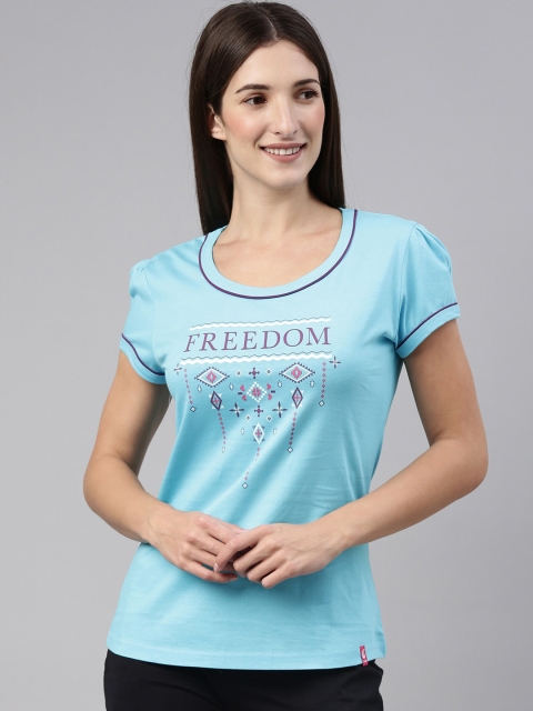 

A3A Women Blue Printed Pure Cotton Lounge T-shirt