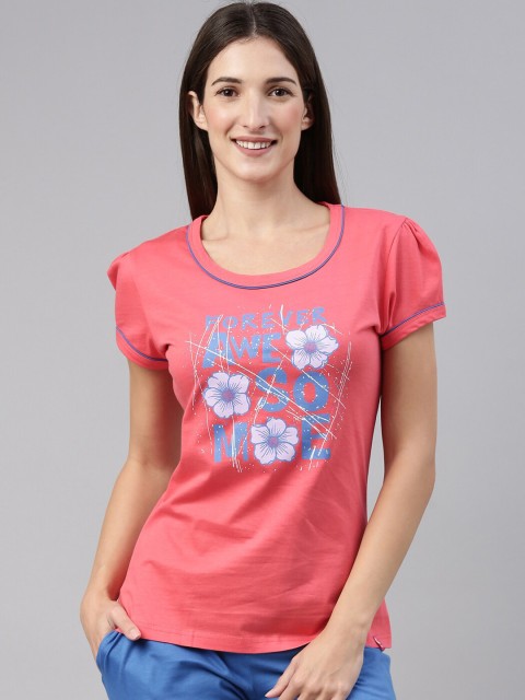 

A3A Women Pink Printed Pure Cotton Lounge T-shirt