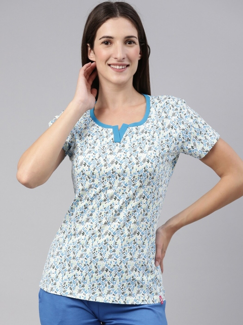 

A3A Women Blue Printed Pure Cotton Lounge T-Shirt