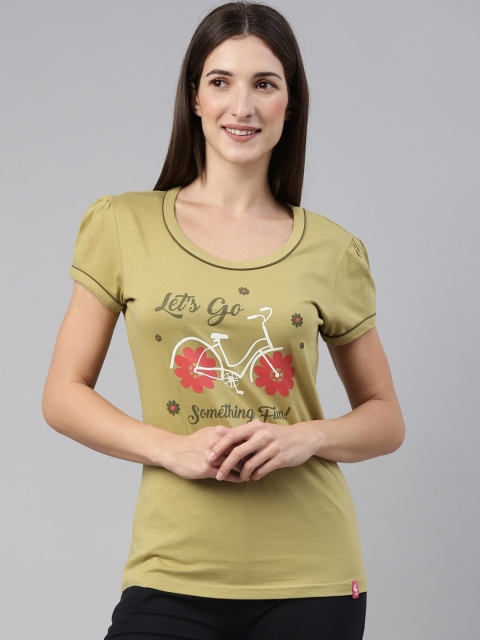 

A3A Women Green & White Printed Pure Cotton Lounge T-shirt