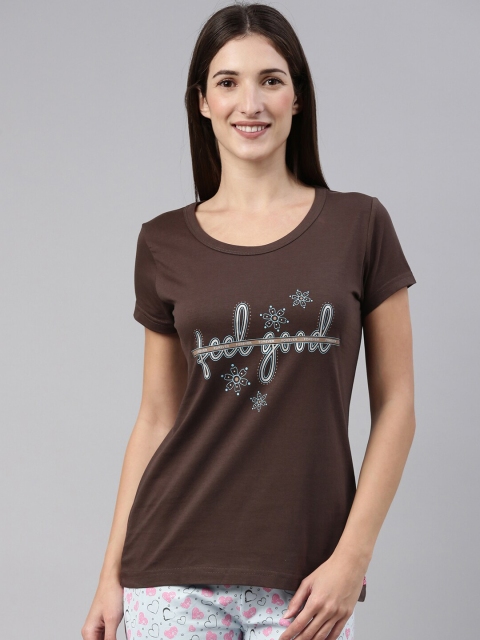 

A3A Women Brown Printed Pure Cotton Lounge T-shirt