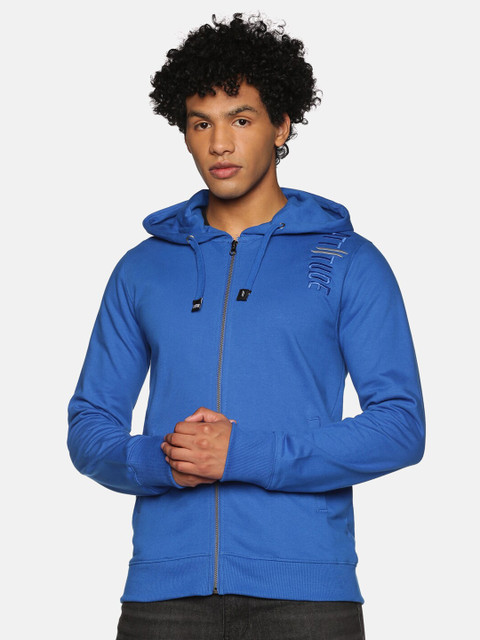 

ATTIITUDE Men Blue Embroidered Pure Cotton Hooded Sweatshirt