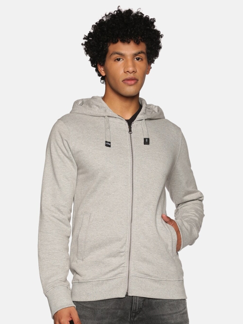 

ATTIITUDE Men Grey Embroidered Hooded Sweatshirt