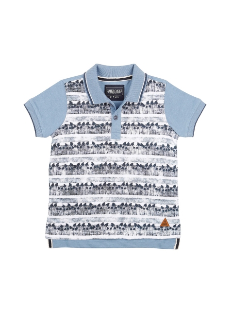 

Cherokee Boys Blue Printed Polo Collar Pockets T-shirt