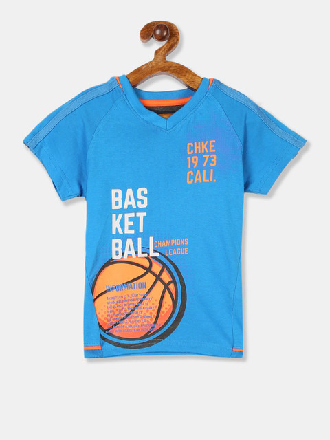 

Cherokee Boys Blue Printed V-Neck Applique T-shirt