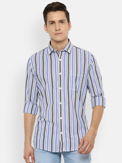 

Van Heusen Sport Men Blue & White Slim Fit Opaque Striped Casual Shirt