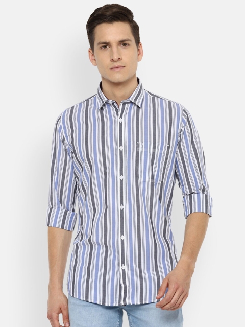 

Van Heusen Sport Men Blue Pure Cotton Slim Fit Striped Casual Shirt