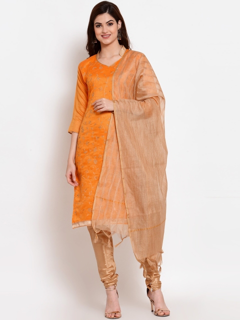 

SERONA FABRICS Yellow & Gold-Toned Embroidered Unstitched Dress Material