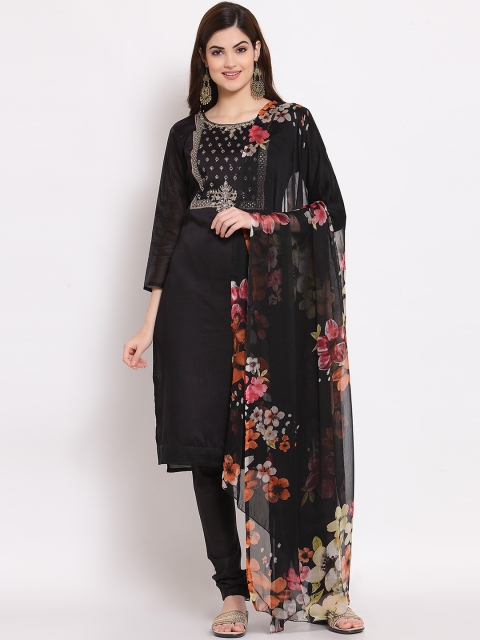 

SERONA FABRICS Women Black Chiffon Embroidered Dress Material