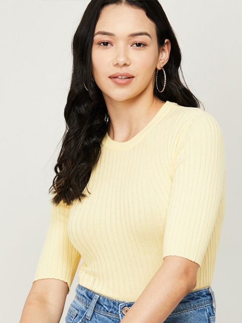 

Ginger by Lifestyle Yellow Ribbed Fitted Top