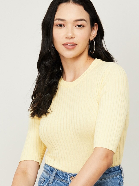 

Ginger by Lifestyle Yellow Striped Fitted Top