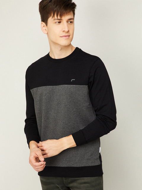

Fame Forever by Lifestyle Men Black & Grey Colourblocked Cotton Sweatshirt