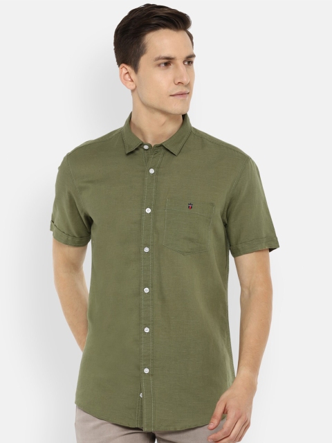 

Louis Philippe Jeans Men Olive Green Solid Pure Cotton Slim Fit Casual Shirt
