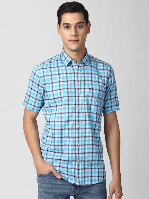 

Peter England Casuals Men Blue Pure Cotton Checked Slim Fit Casual Shirt
