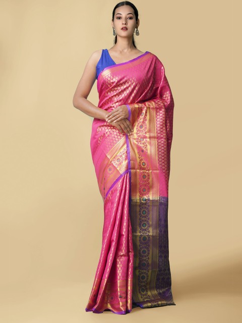 

Unnati Silks Pink & Purple Woven Design Kanjivaram Saree