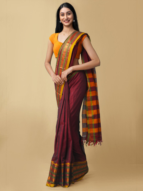 

Unnati Silks Maroon & Orange Pure Cotton Narayan Peth Saree