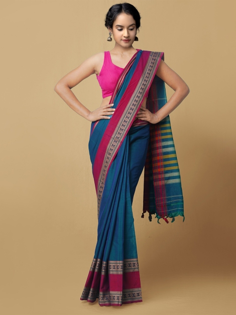 

Unnati Silks Blue & Pink Solid Narayanpet Pure Cotton Saree