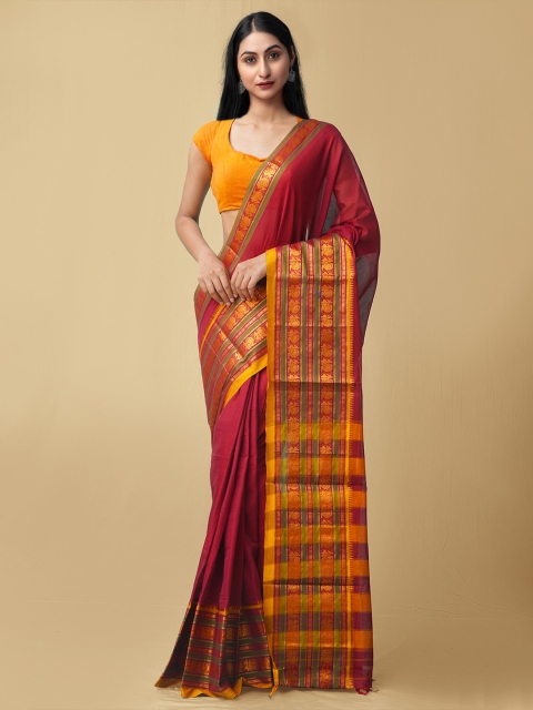 

Unnati Silks Maroon & Mustard Pure Cotton Narayan Peth Saree