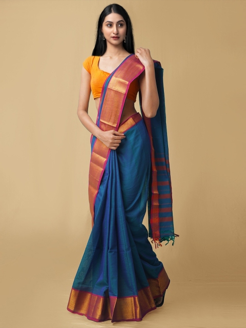 

Unnati Silks Blue & Pink Pure Cotton Narayan Peth Saree