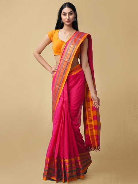 

Unnati Silks Red & Orange Zari Pure Cotton Narayan Peth Saree