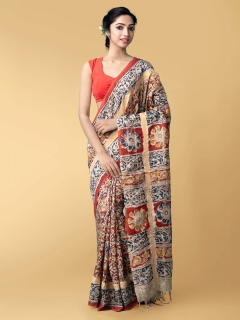 

Unnati Silks Brown & Beige Floral Block Print Pure Silk Saree