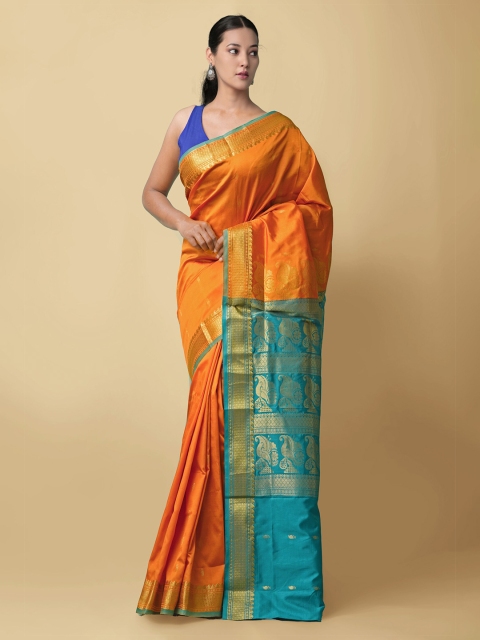 

Unnati Silks Orange Woven Design Kanjivaram Saree