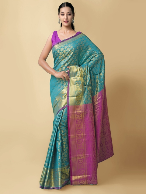 

Unnati Silks Women Green Woven Kanjivaram Silk Saree