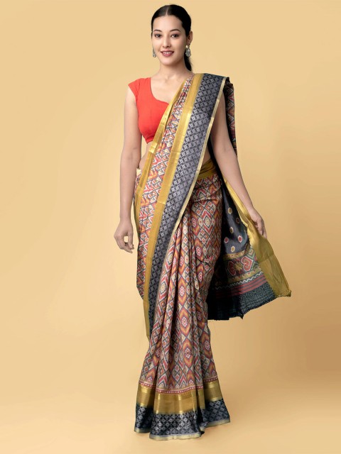 

Unnati Silks Grey & Red Silk Blend Patola Saree