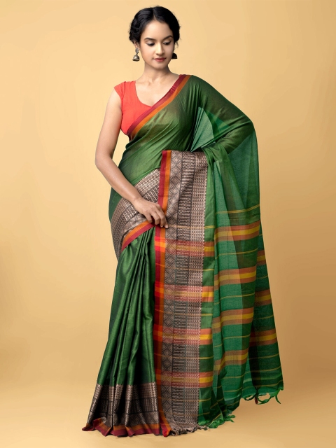 

Unnati Silks Green & Red Woven Design Pure Cotton Narayan Peth Saree