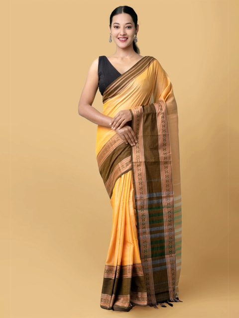 

Unnati Silks Orange & Green Woven Design Narayanpeth Pure Cotton Saree
