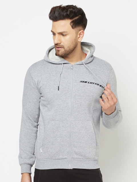 

Lotto Men Grey & Black Brand Logo Printed Pure Cotton Hooded Sweatshirt