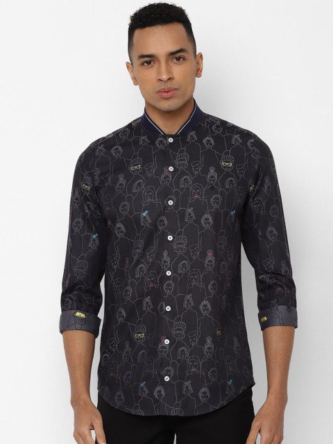 

SIMON CARTER LONDON Men Pure Cotton Charcoal Printed Slim Fit Casual Shirt