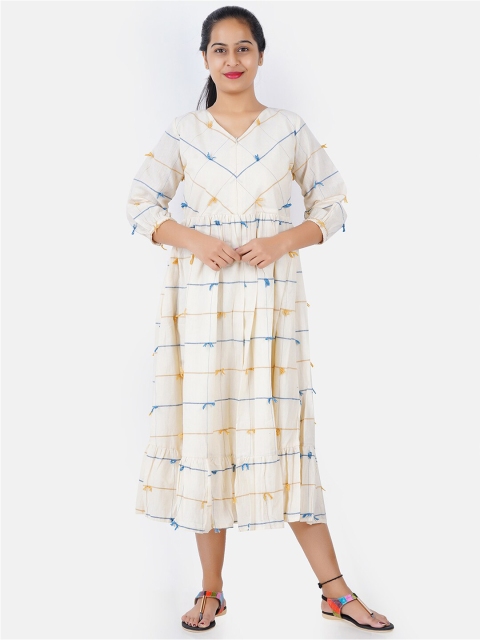 

Putchi Off White Thread Work A-Line Midi Dress