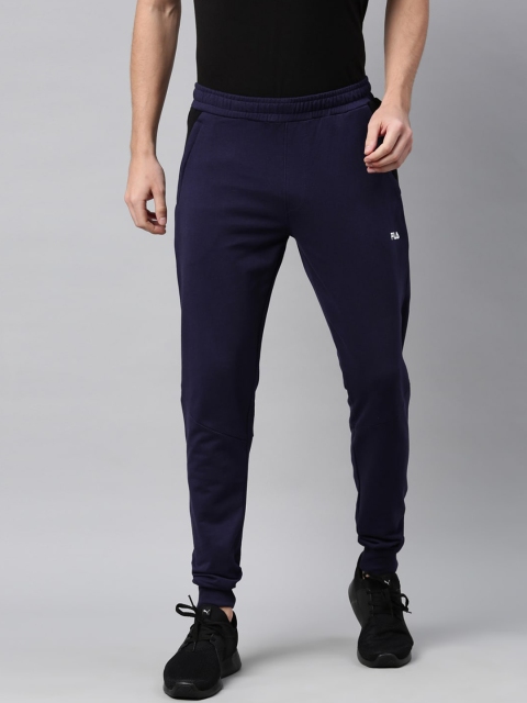 

FILA Men Navy Blue REGGIE Solid Pure Cotton Joggers
