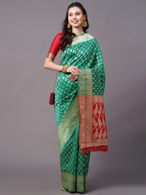 

Mitera Women Green Woven Silk Blend Saree