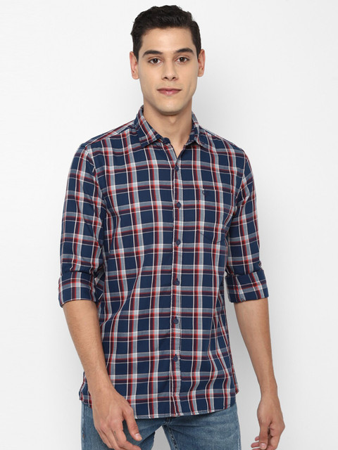 

Allen Solly Sport Men Navy Blue Pure Cotton Tartan Checks Casual Shirt